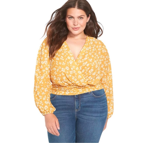 LANE BRYANT NWT Ruching / Wrap L/S Bouse in Turmeric Size 22 - FEMININE - Picture 1 of 6